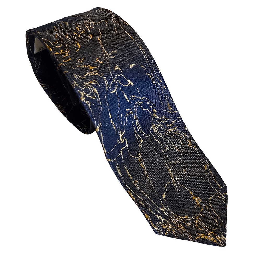 Vintage Don Loper Silk Blend Tie Gray Reid Reno NV Black Gold Abstract Slim
